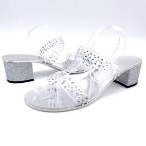 Giuseppe Zanotti Womens Size 38.5 Crystal-Embellished‎ PVC Mules Sandals Silver